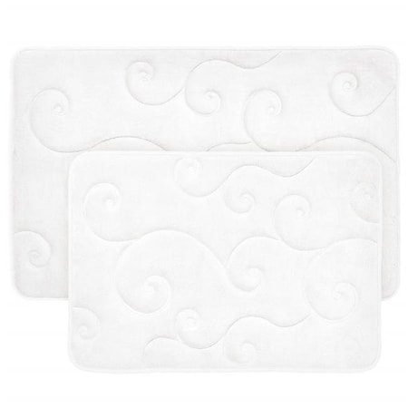 Bedford Home Bedford Home 67A-36802 2 Piece Memory Foam Bath Mat Set by Coral Fleece Embossed Pattern - White 67A-36802